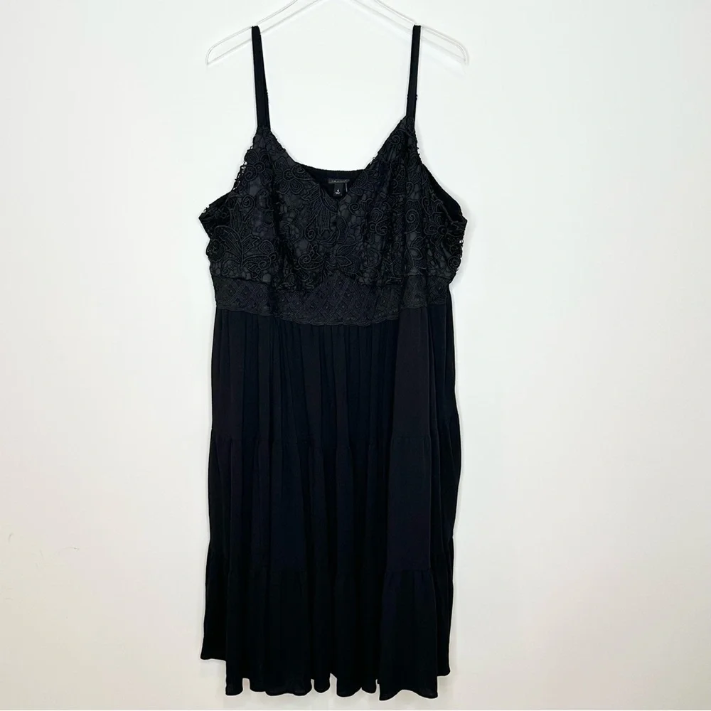 Torrid Midi Crinkle Gauze Lace Bodice Sleeveless Dress Deep Black Size 4 NWT - Picture 5 of 10